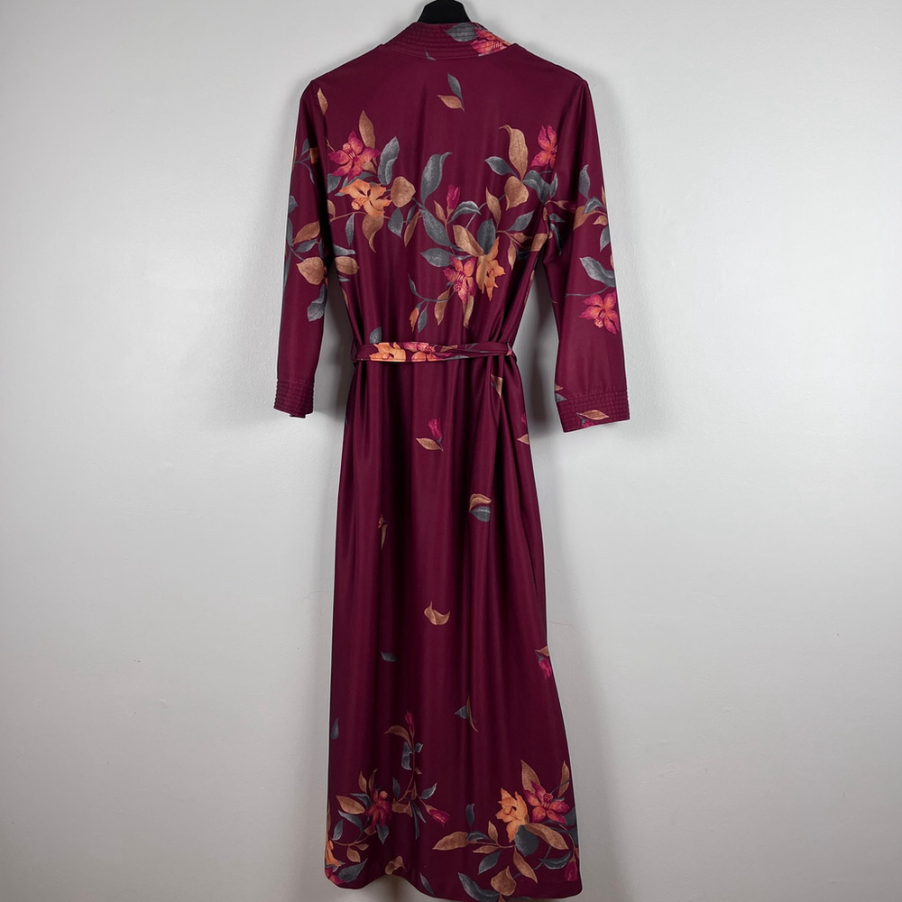 Vintage Heiress Judy Gail women robe burgundy floral size M - Picture 2 of 12